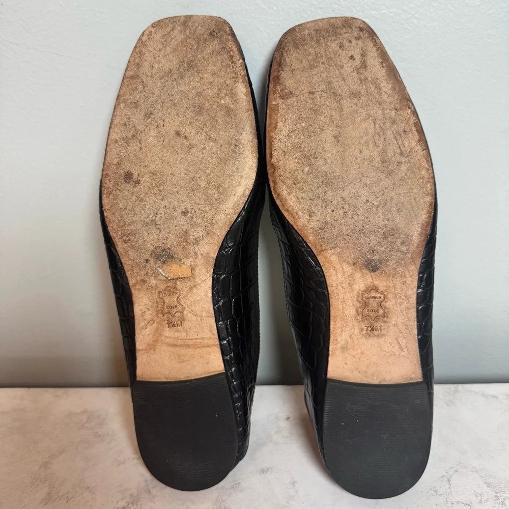 Women's Tory Burch Charm Croco Leather Loafers Size 7.5 Brown Black - Picture 4 of 10